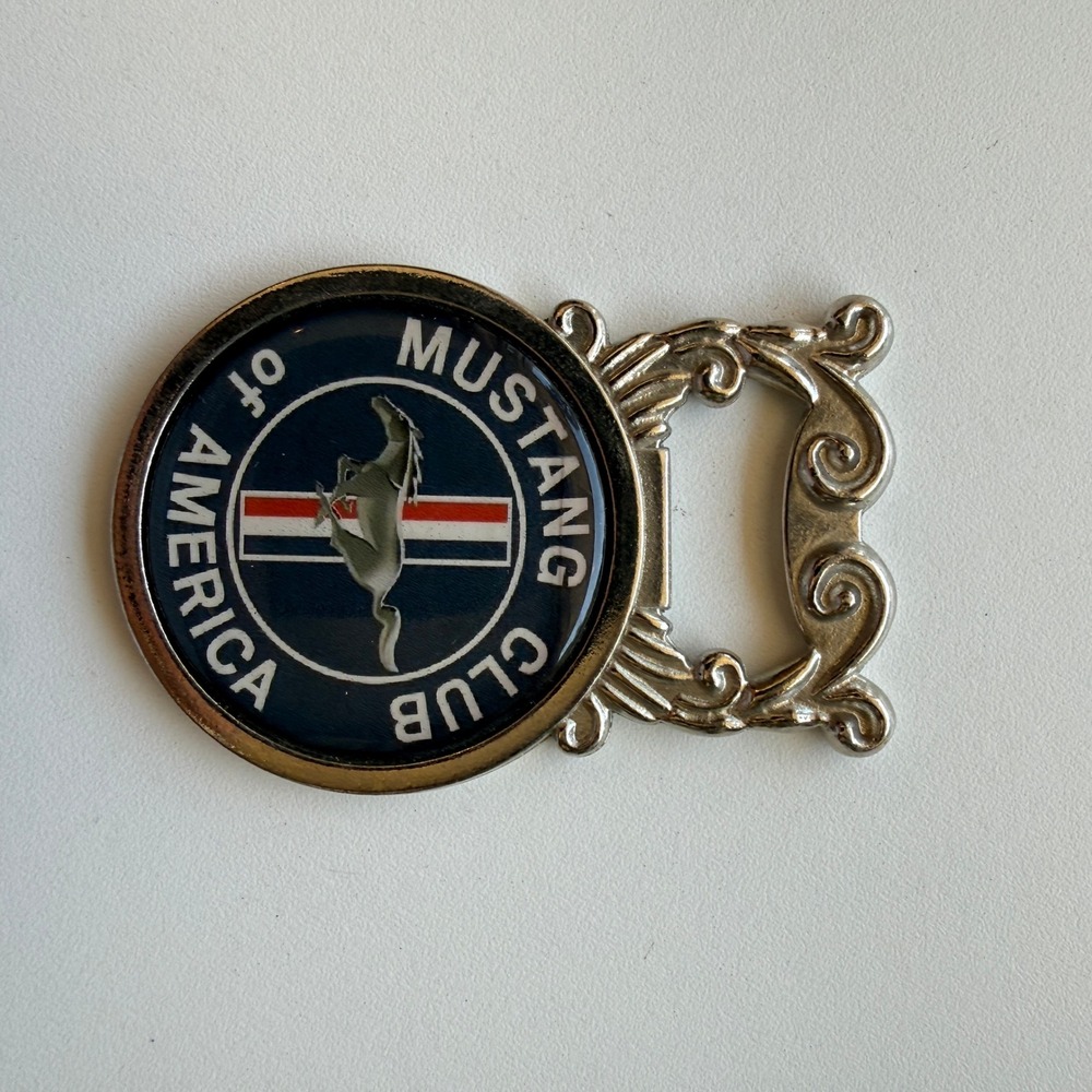 Mustang Club of America Magnetic Bottle Opener Silver Tone Ornate Scrollwork